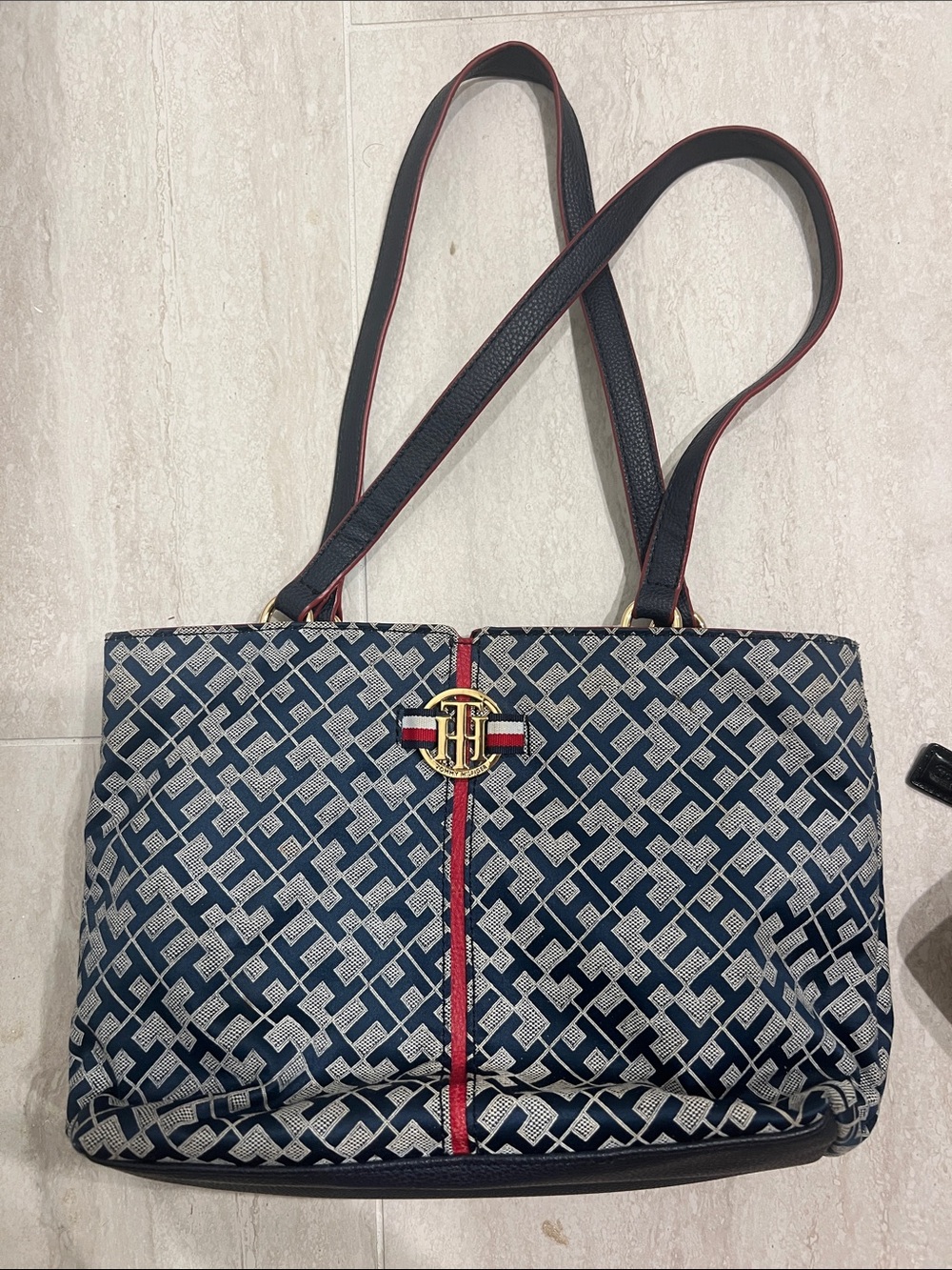 Tommy Hilfiger Navy gray red Patterned Shoulder Tote